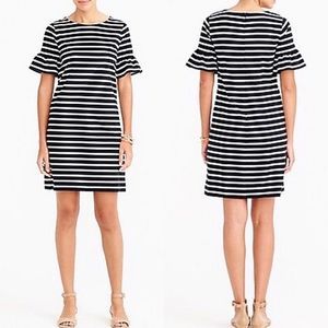 J. Crew Striped Ruffle Black white Chic Dress S